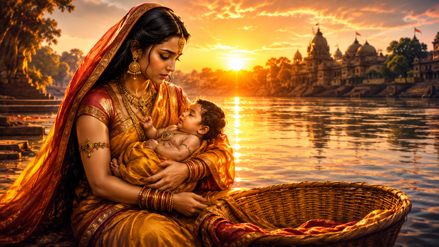 Kunti Holding Infant Karna Near The River