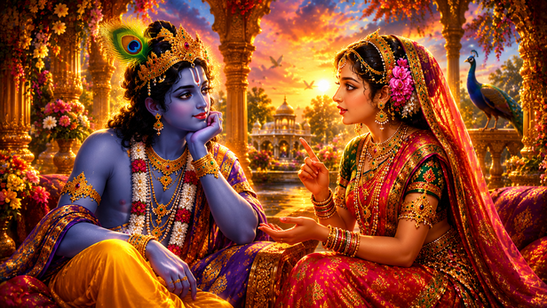 Krishna Listening Calmly To Satyabhama