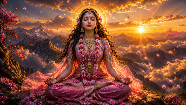 Radha Rani Performing Deep Meditation On A Mountain