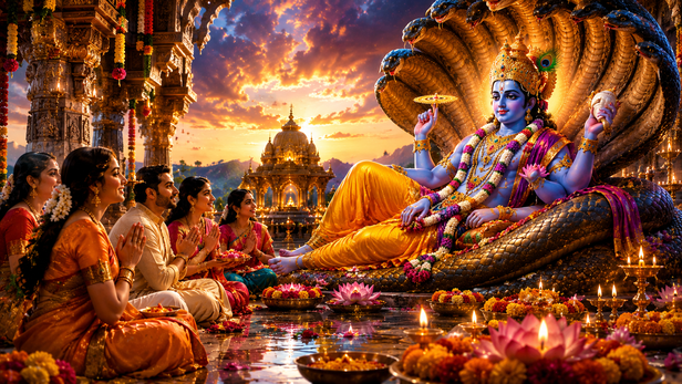 Devotees Offering Prayers To Lord Vishnu