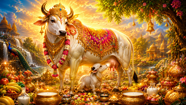 Divine Kamadhenu Emerging from the Ocean