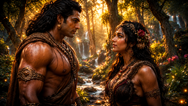 Bhima and Hidimba Meeting in the Forest
