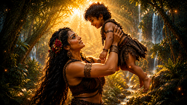 Hidimba Raising Ghatotkacha in the Forest