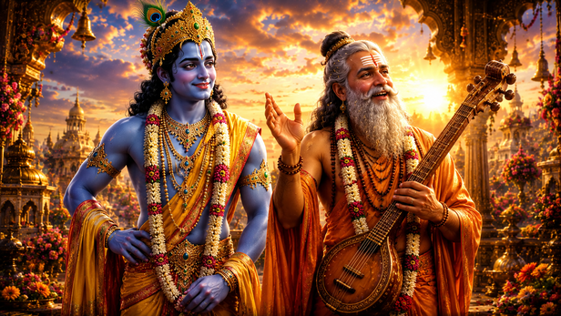 Krishna Standing Beside Narad Muni