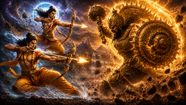 Nar and Narayan Fighting Sahasra Kavach