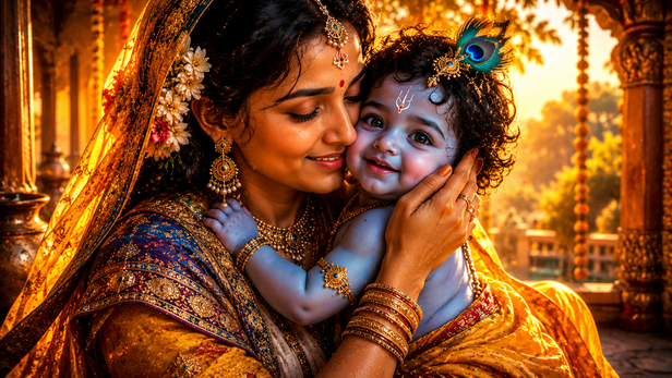 Yashoda Holding Little Krishna With Love