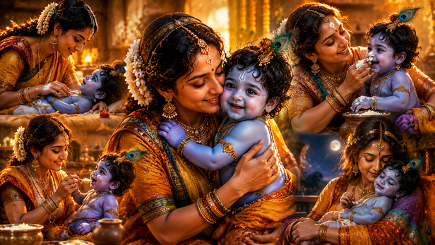 Traditional Indian Mother Caring For Her Child