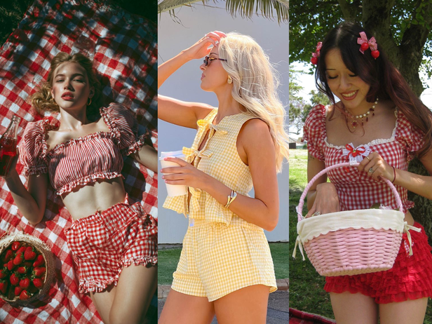 Pinterest | Instead of classic black-and-white checks, Summer 2026 is overflowing with bubblegum pink, pistachio green, bright blue, and burnt orange gingham pieces.