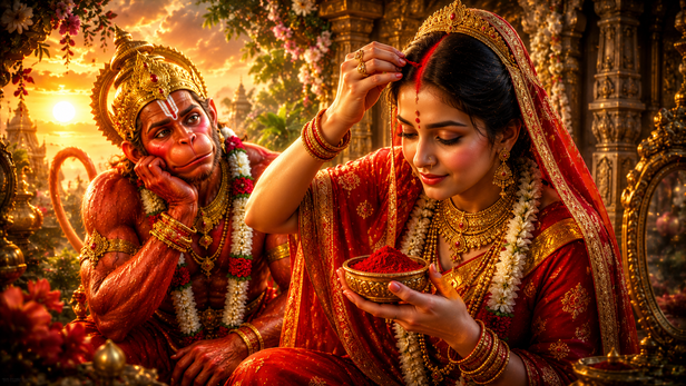 Lord Hanuman watching Mother Sita apply sindoor