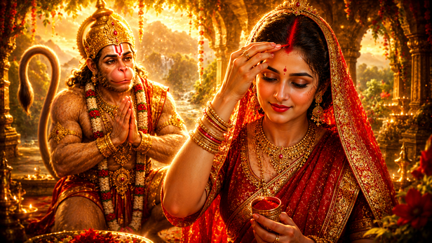 Hanuman covering his body completely with sindoor