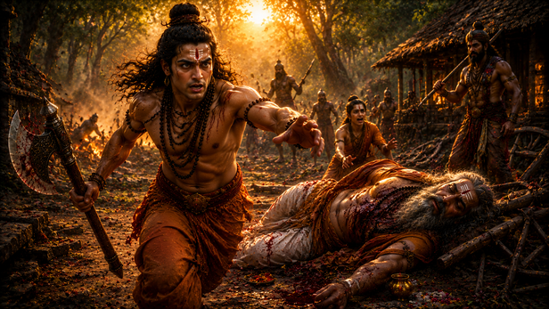 Parashurama returning to find his father attacked
