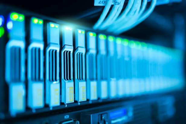 Rows of Advanced AI Servers Inside a Modern Data Center