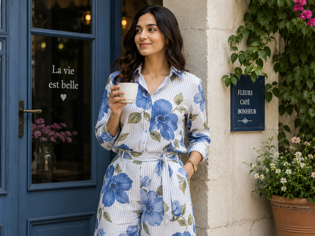 Large Floral Pattern Styled with Thin Pinstripes