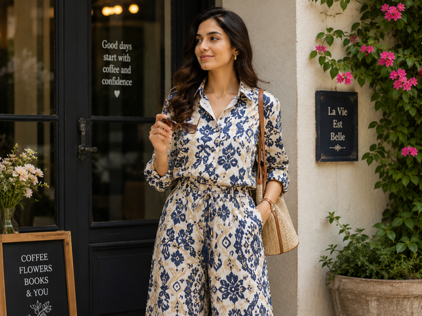 Patterned Outfit Balanced with Neutral Accessories
