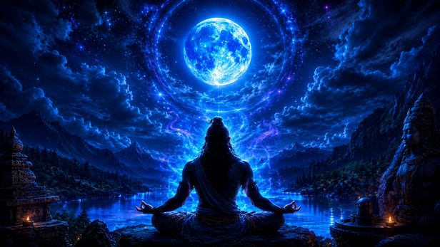 Blue Moon Glowing In The Night Sky