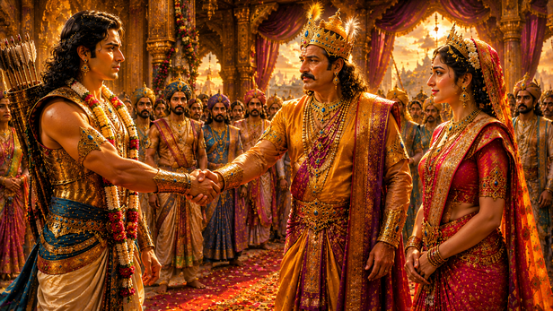 King Virata Offering Uttara's Hand to Arjuna