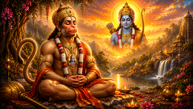 Hanuman Ji Deep in Lord Ram's Meditation