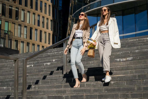 Blazer Styled With a White T-Shirt and Jeans