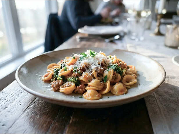 Simple Pantry Pasta Served in a Bowl<br>