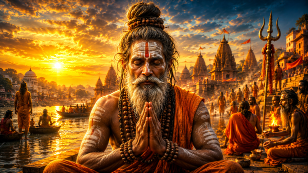 A Sadhu Meditating with a Traditional Top Knot