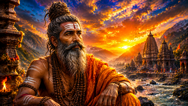 A Sadhu Meditating with a Traditional Top Knot