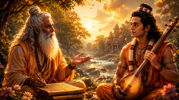 Maharishi Valmiki Asking Narad a Timeless Question