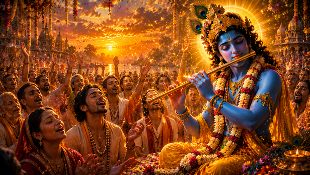 Devotees Chanting the Sacred Maha Mantra