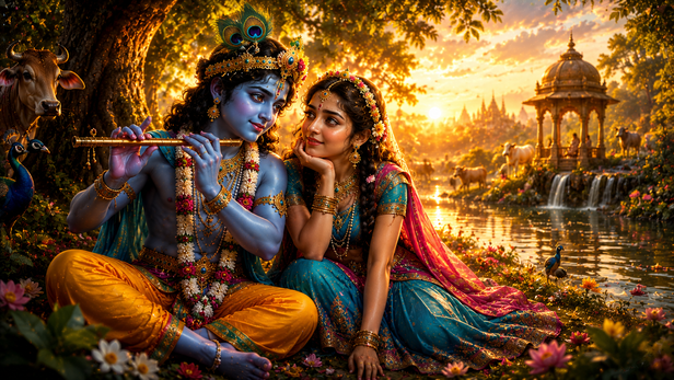 Young Krishna and Radha in Vrindavan
