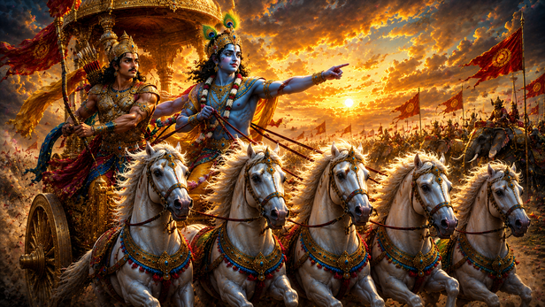 Krishna Guiding Arjuna's Chariot