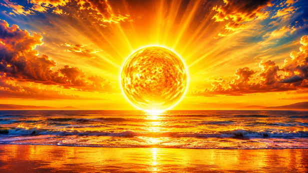 Golden Sun Rising Above the Horizon