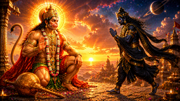 Shani Dev Approaching Hanuman Ji