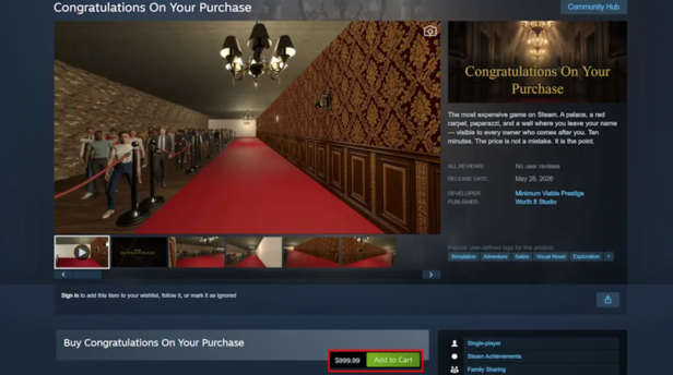 Steam | Rather than promising an epic adventure or dozens of hours of content, the Steam page openly tells buyers exactly what they are getting