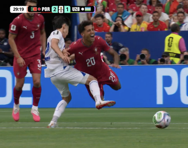 X | A foul on Joao Cancelo was done before Ganiev's strike and that led the goal being disallowed.