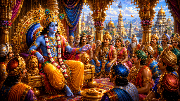 Lord Krishna in the Royal Court of Dwarka