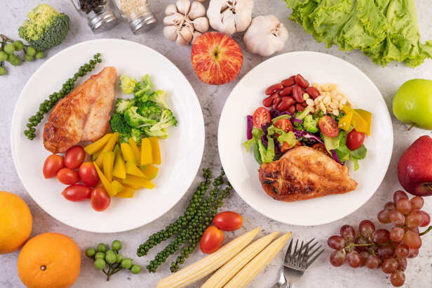 Healthy balanced meal with vegetables and lean protein