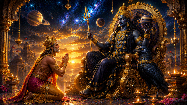 King Dasharatha offering prayers to Shani Dev
