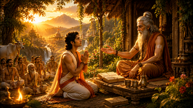 Disciple Kautsa Seeking Guru Dakshina from Sage Vartantu