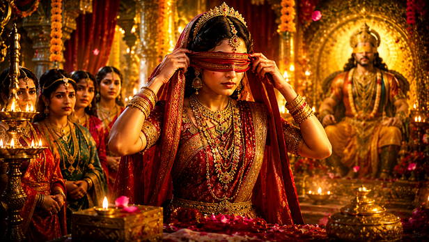 Gandhari Ties the Blindfold Before Marriage