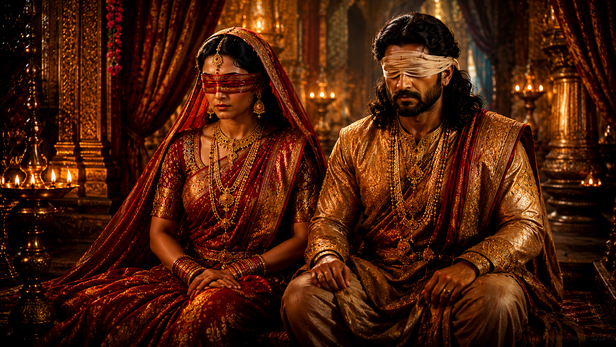 Gandhari and Dhritarashtra Sitting Together in Silence
