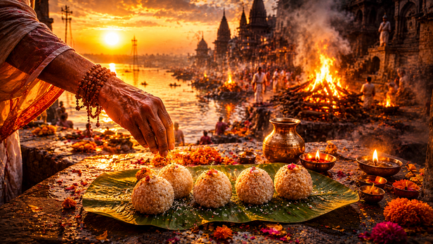 Hindu Funeral Procession Carrying the Bier