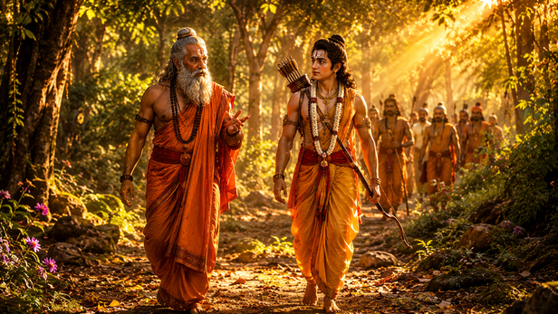 Young Prince Rama Walking Through the Forest With Sage Vishwamitra