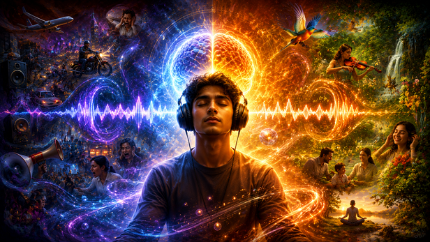 A Person Listening to Music Through Headphones