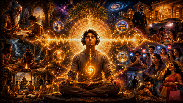 A Person Surrounded by Digital Screens and Media