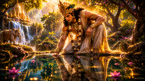 Indra Looking Into a Still Pool of Water