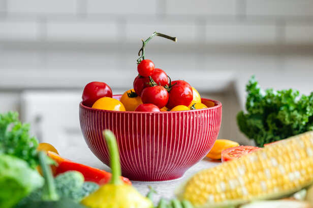 Fresh Vegetables and Fruit Before a Meal
