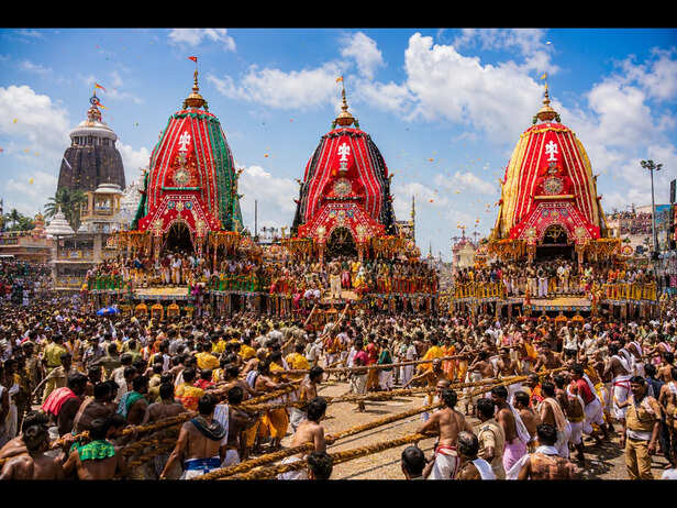 Thousands Pull the Sacred Chariots Through the Streets of Puri