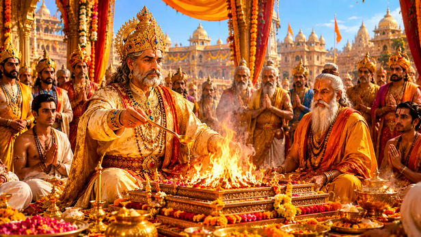 King Dasharatha performing the Putrakameshti Yajna