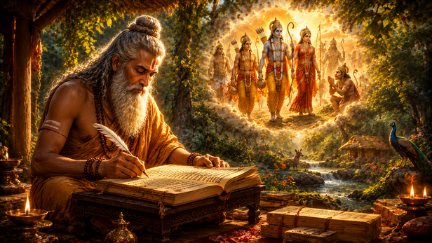Valmiki writing the Ramayana