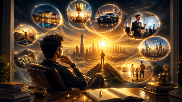 A confident person visualizing future success