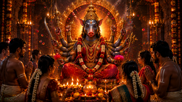 Devotees performing Gupta Navratri worship before Maa Varahi